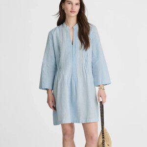 Madewell Blue Striped Split Neck Pleated Wren Mini Dress S NWT